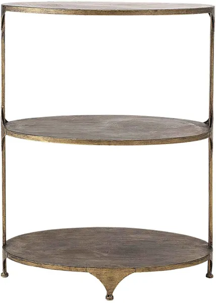 CREATIVE COLLECTION bardisk - mässingsfärgad metall, med 2 hyllor, oval