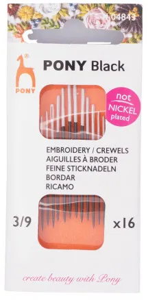 Pony Black Broderinålar Strl. 3/9 - 16 st.