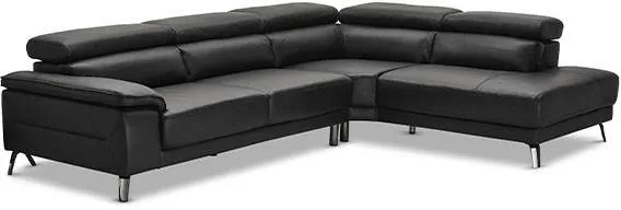 Napoli hörnsoffa med recline-funktion - svart läder - Högerställd
