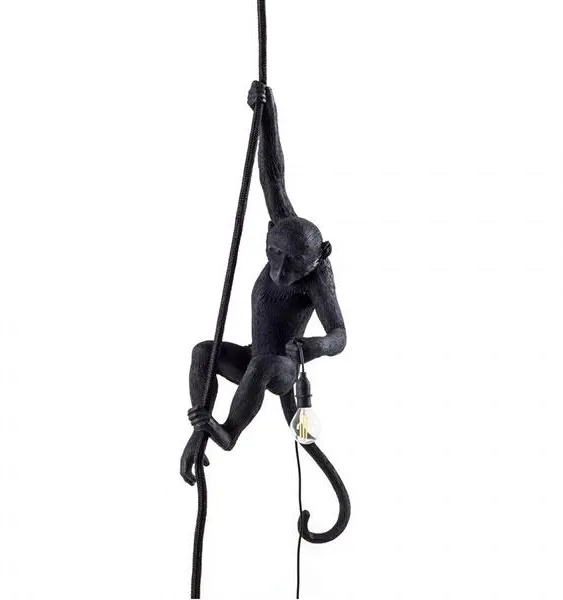 Seletti Monkey With Rope Taklampa Svart För Utomhusbruk