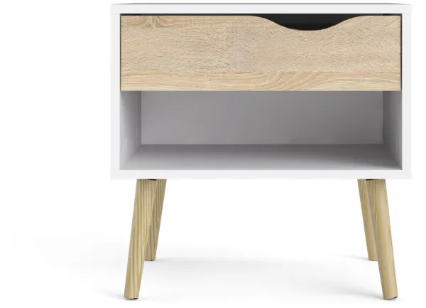 TVILUM Delta nattduksbord - vit/ek, 1 låda